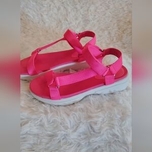 Women Neon Pink Bamboo Velcro Ankle Strap Open Toe Summer Shoe Sandel SZ 9